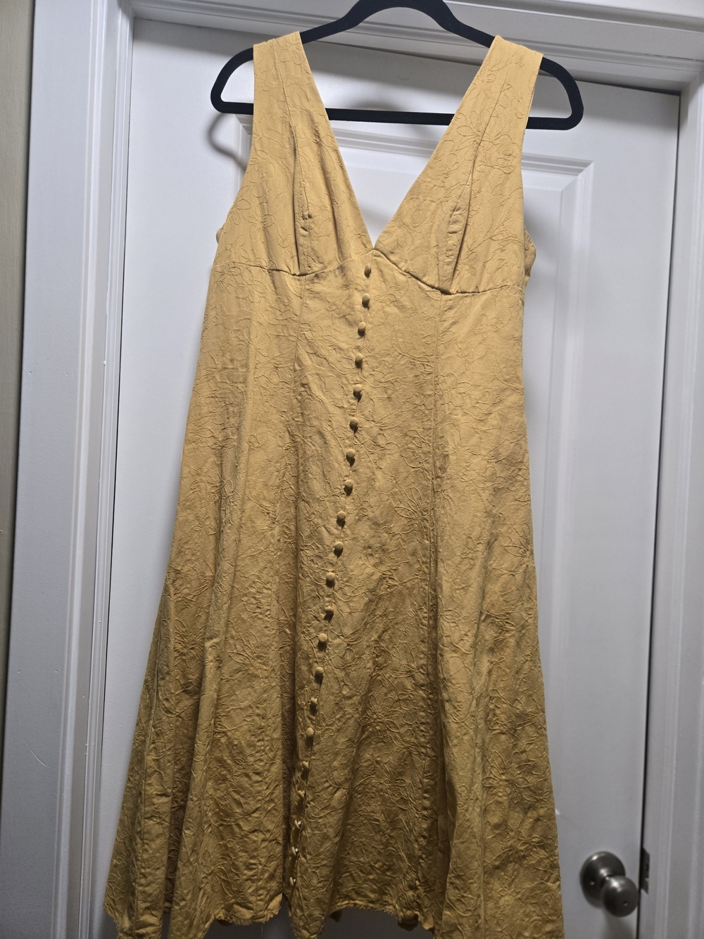 Cider Mustard Yellow Textured Button-Front Midi Dress